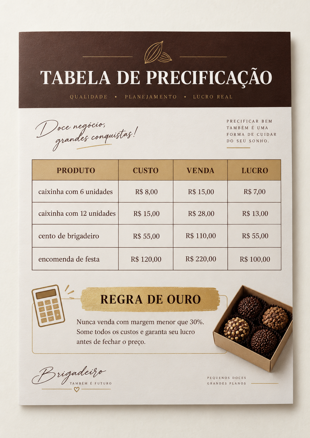 Tabela de precificação de brigadeiros